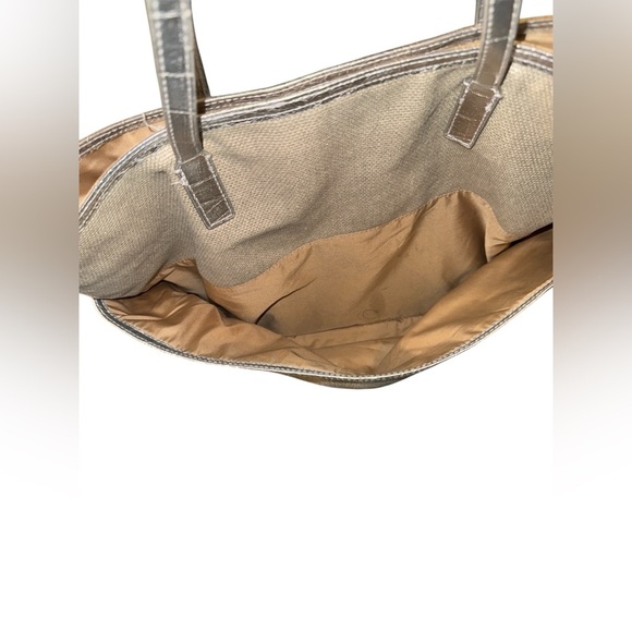 Michael Kors Silver Gold Metallic Canvas Large Lined Tote Bag - Picture 4 of 8